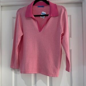 J. McLaughlin Pink and White Striped Polo Shirt